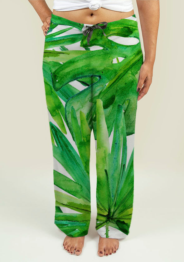 Ladies Pajama Pants with Tropical leaves