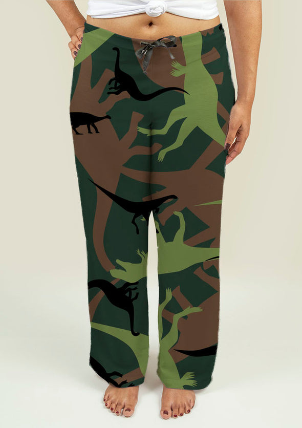 Ladies Pajama Pants with Dinosaur Camouflage