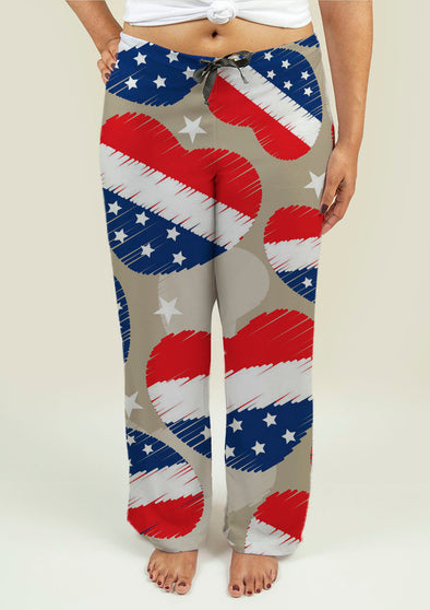 Ladies Pajama Pants with American Independence Day Pattern